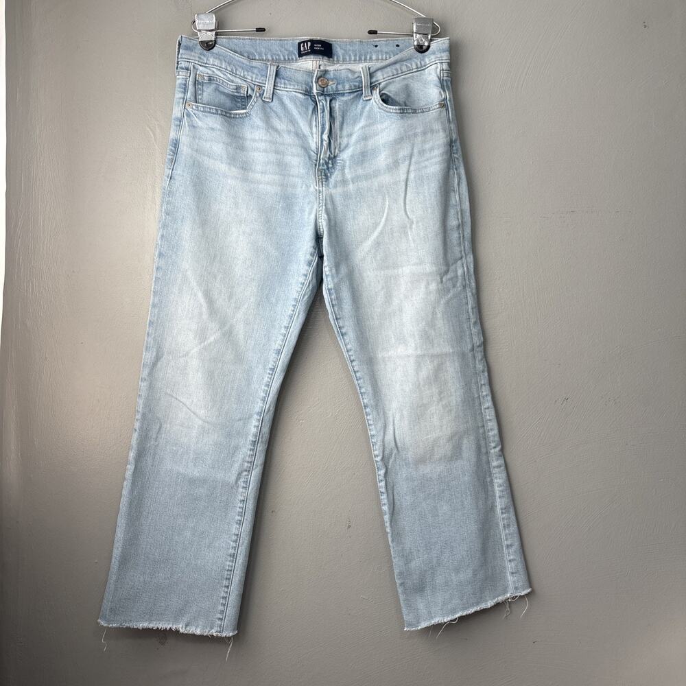 Gap Kick Fit Cropped Jeans Size 14 32 Light Blue Stretch Denim Boho Chic Raw Hem